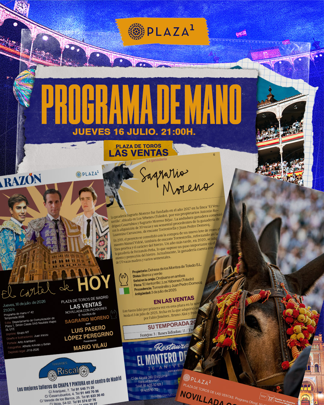 Programa de mano novillada con picadores 16 julio