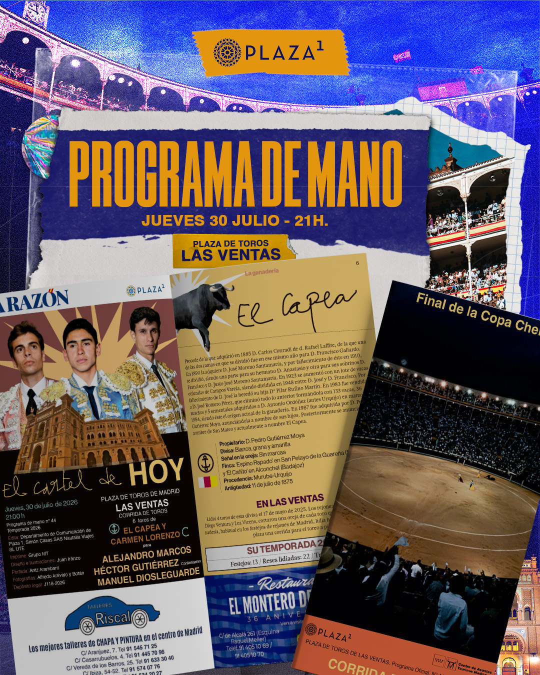 Programa de mano corrida toros 30 julio, final Copa Chenel